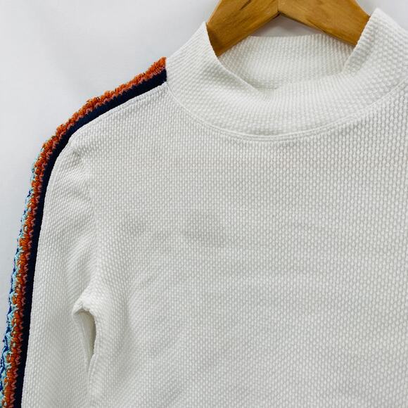 Free People white mock neck colorful knit crochet cuff thermal - Picture 8 of 10